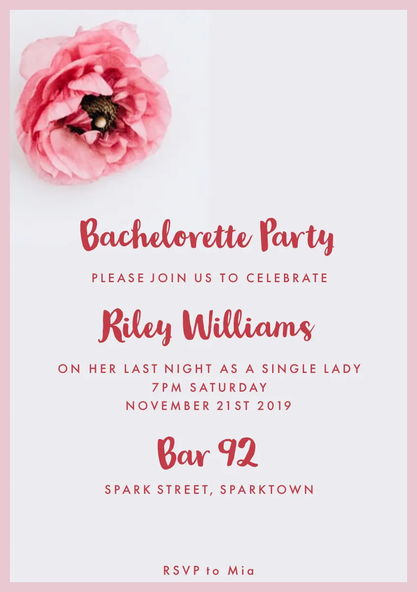 Pink and White Bachelorette Party Invitation