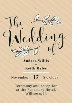 Beige Striped Floral Calligraphy Wedding Invitation Card Rustic Wedding Invitation