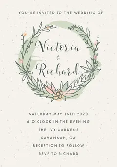 Grey Rustic Wreath Wedding Invite  Rustic Wedding Invitation
