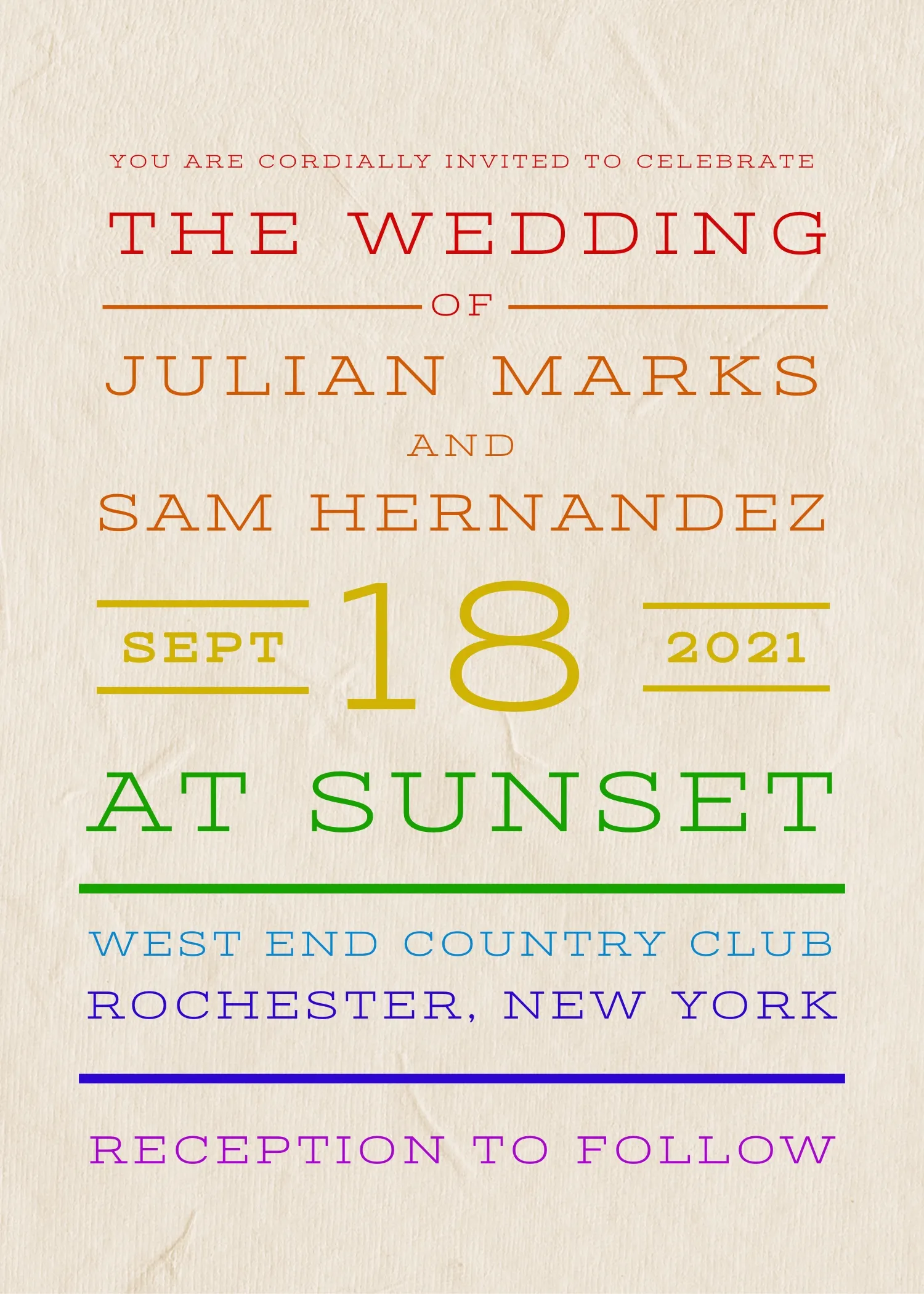 Warm Toned Paper Rainbow LGBTQ Wedding Invitation
