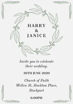 Green Elegant Wreath Wedding Invitation Card Rustic Wedding Invitation