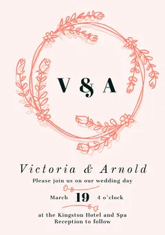 Orange Floral Wreath Wedding Invitation Card Rustic Wedding Invitation