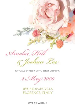 White and Pink Floral Wedding Invitation Rustic Wedding Invitation