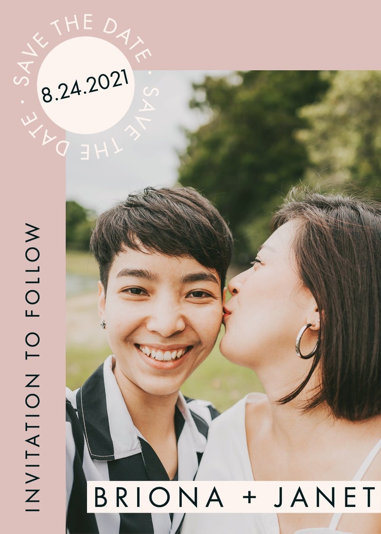 Pink Couple Save The Date Card