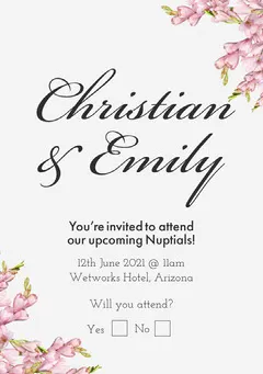 Pink Calligraphy Floral Wedding Invitation Card Rustic Wedding Invitation