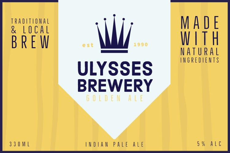 Mustard Yellow & Navy Ulysses Golden Ale Product Label