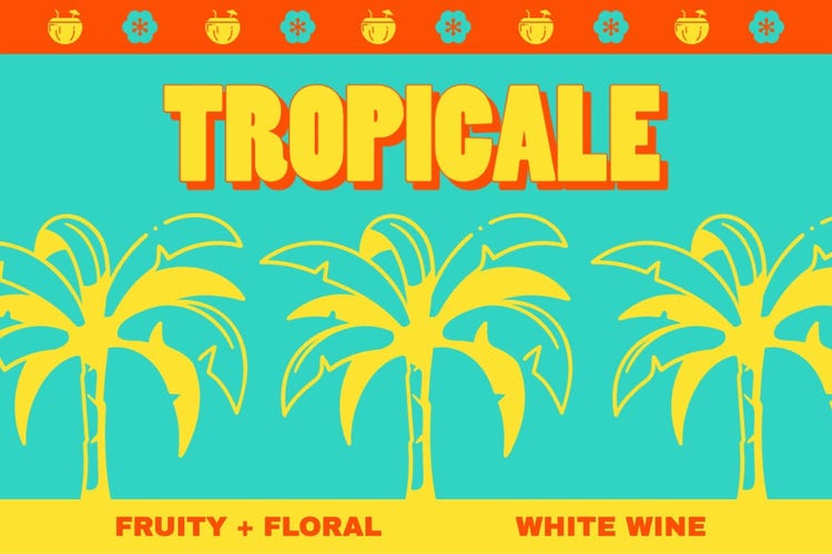 Teal and Yellow Tropical Wine Label