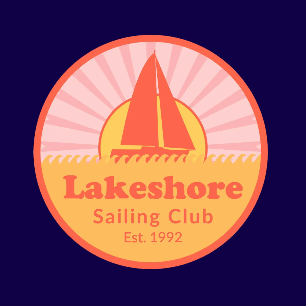 Blue, Orange and Pink Sailing Club Badge Logo