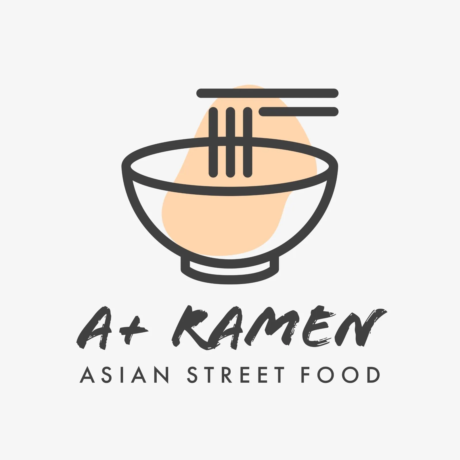 Black Orange and White A+ Ramen Asian Street Food Logo Square