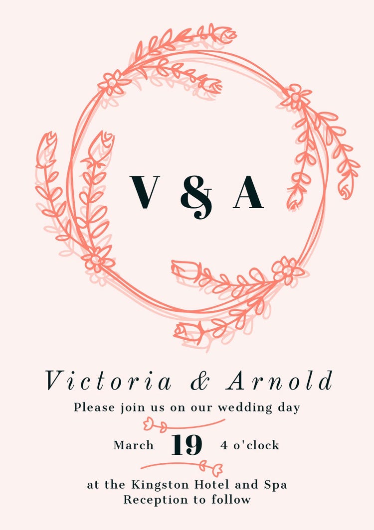 Orange Floral Wreath Wedding Invitation Card