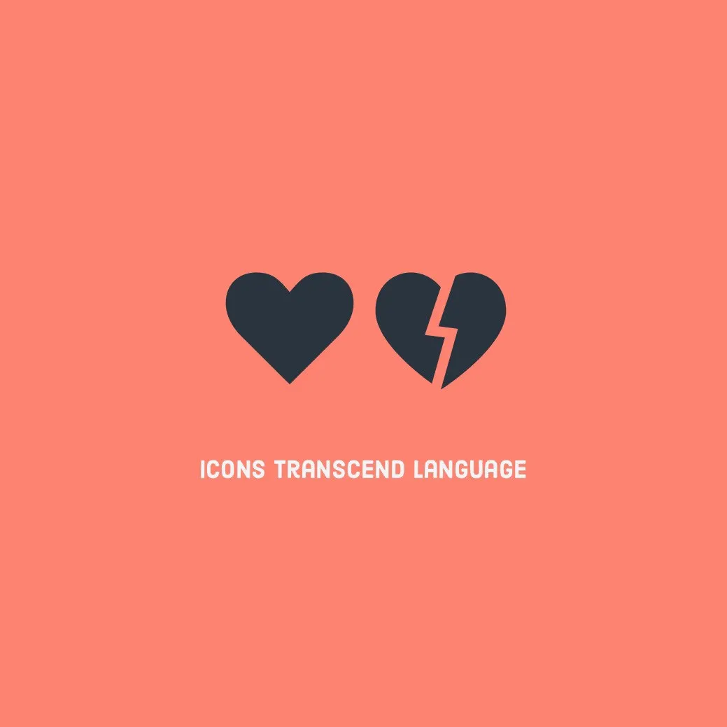 Orange Icons Transcend Language Square Instagram Graphic with Broken Heart