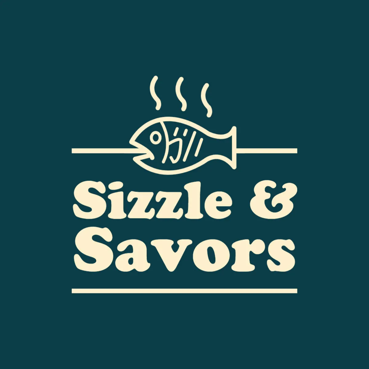 Yellow and Green Fish Sizzle Grill House Logo