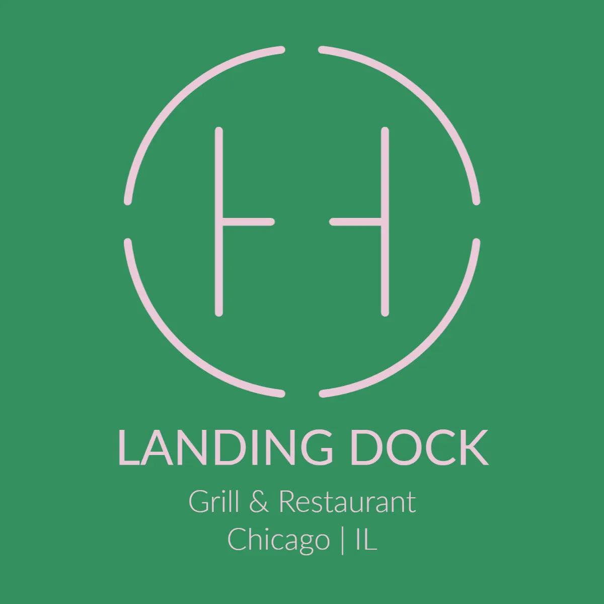 Green and Pink Landing Dock Grill & Restaurant Logo