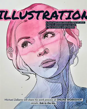 Pink and Blue Illustrated Artist Online Workshop Square Instagram Graphic Ad Online Portoflio
