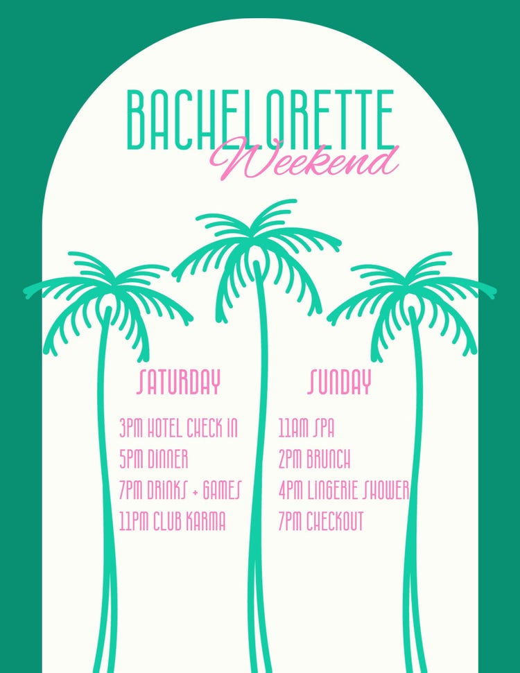 Teal and Pink Tropical Bachelorette Itinerary