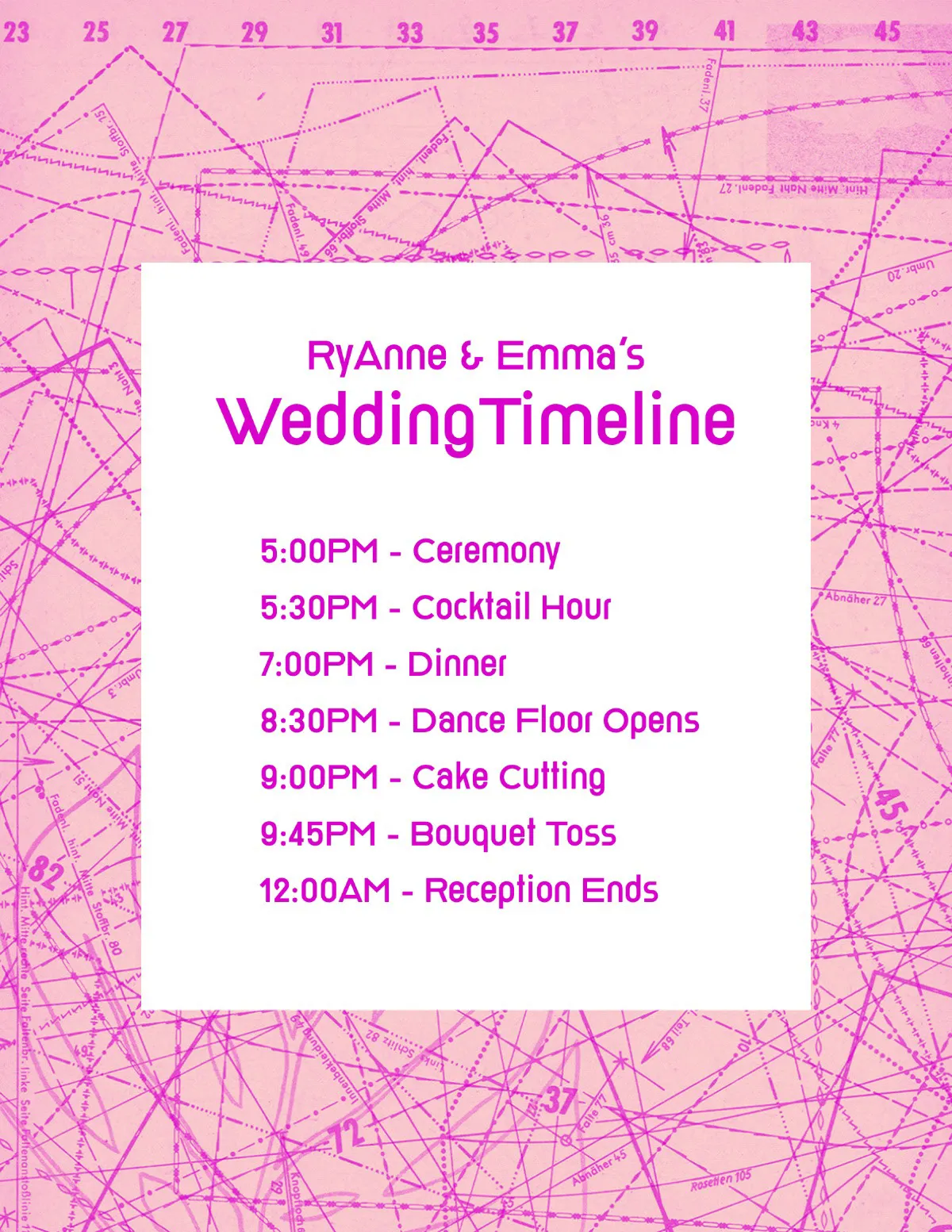 Pink Duotone Wedding Itinerary