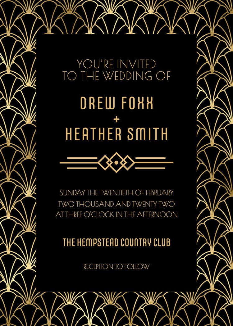 Black and Gold Art Deco Wedding Invitation