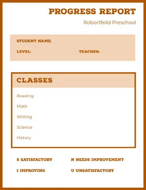 Orange and Brown Preschool Report Card Report Card