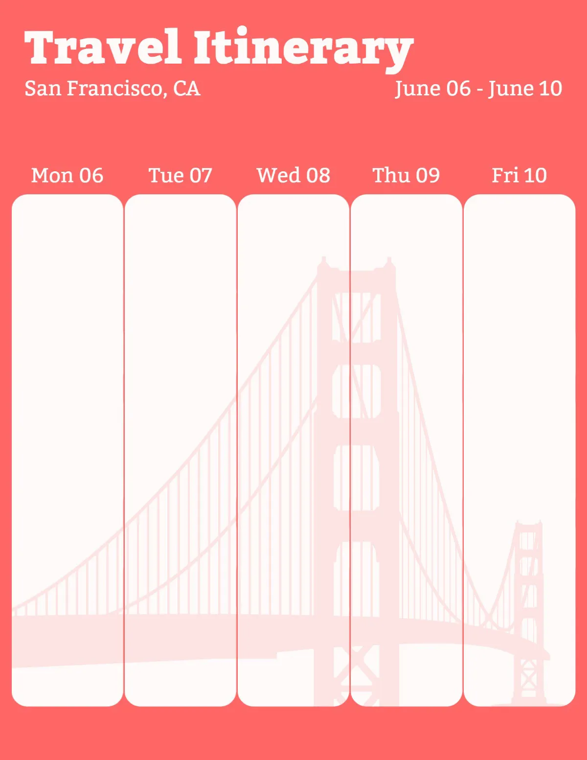 Red White Travel Itinerary San Francisco Planner