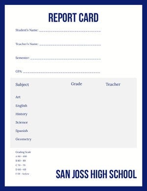 White and Navy Blue Empty Report Card Report Card