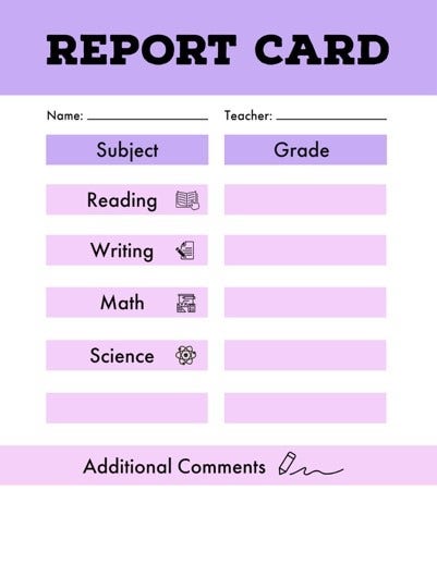 Purple Minimal Report Card