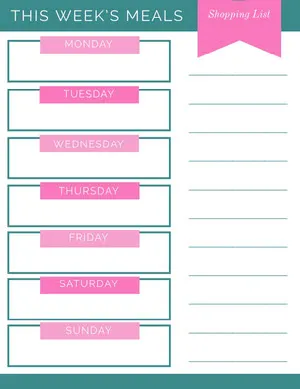 Pink and Teal Weekly Meal Planner Planner