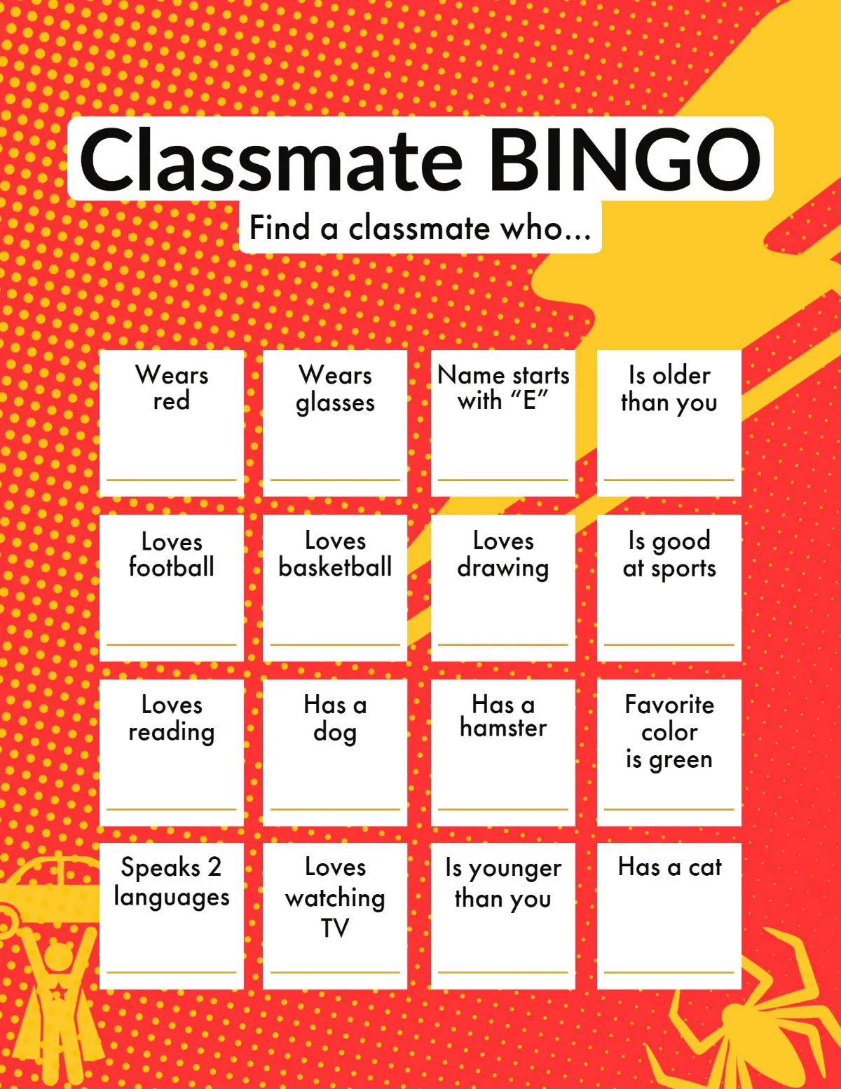 Iteration Yellow and red lightning heroes get to know your class Worksheet
