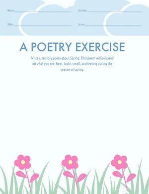 Floral Blue Poetry School Worksheet Worksheet