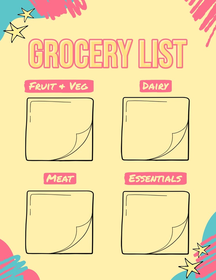 Yellow & Pink Grocery List