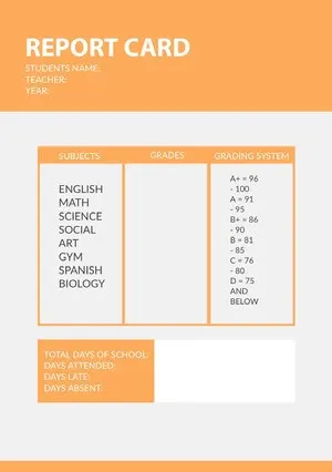 Orange and White Report Card  Report Card