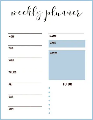 Blue and White Personal Weekly Planner Planner