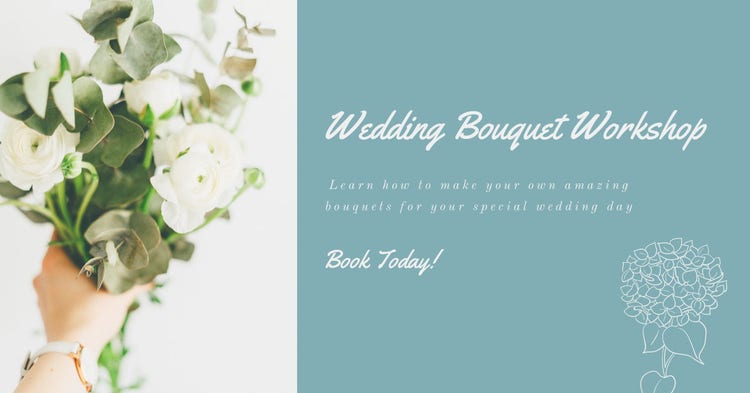 White and Blue Wedding Bouquet Workshop Flyer