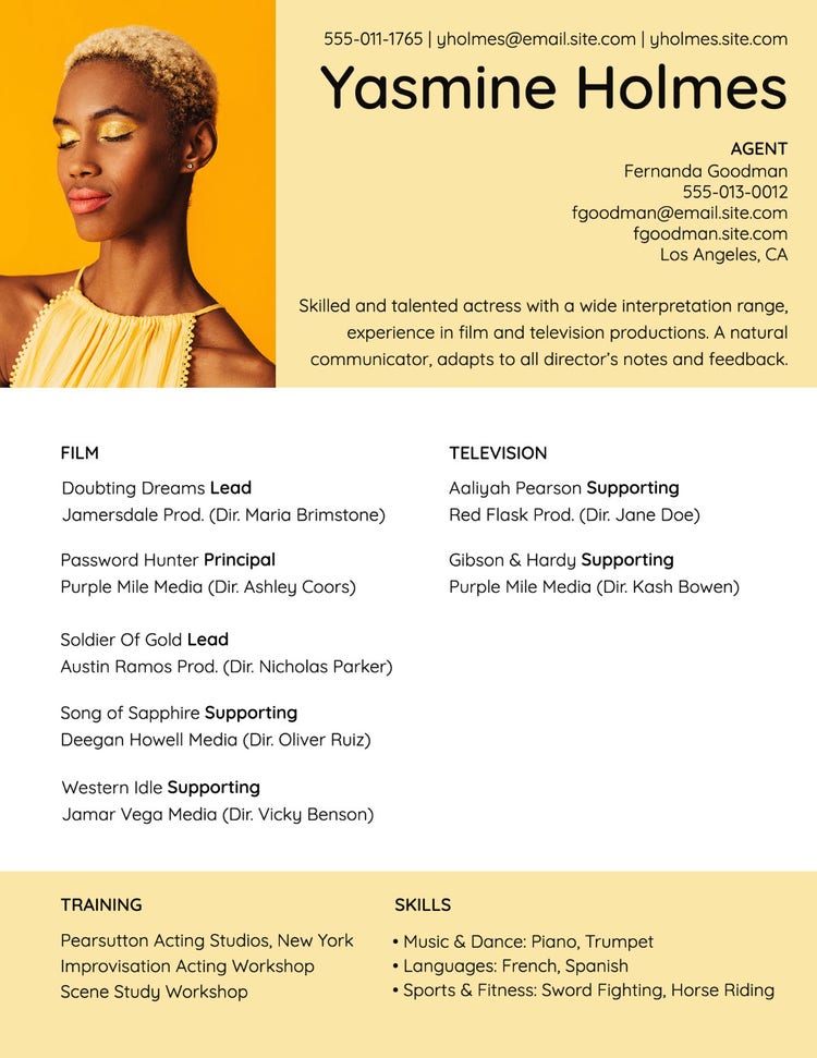 Yellow Clean Acting Resume