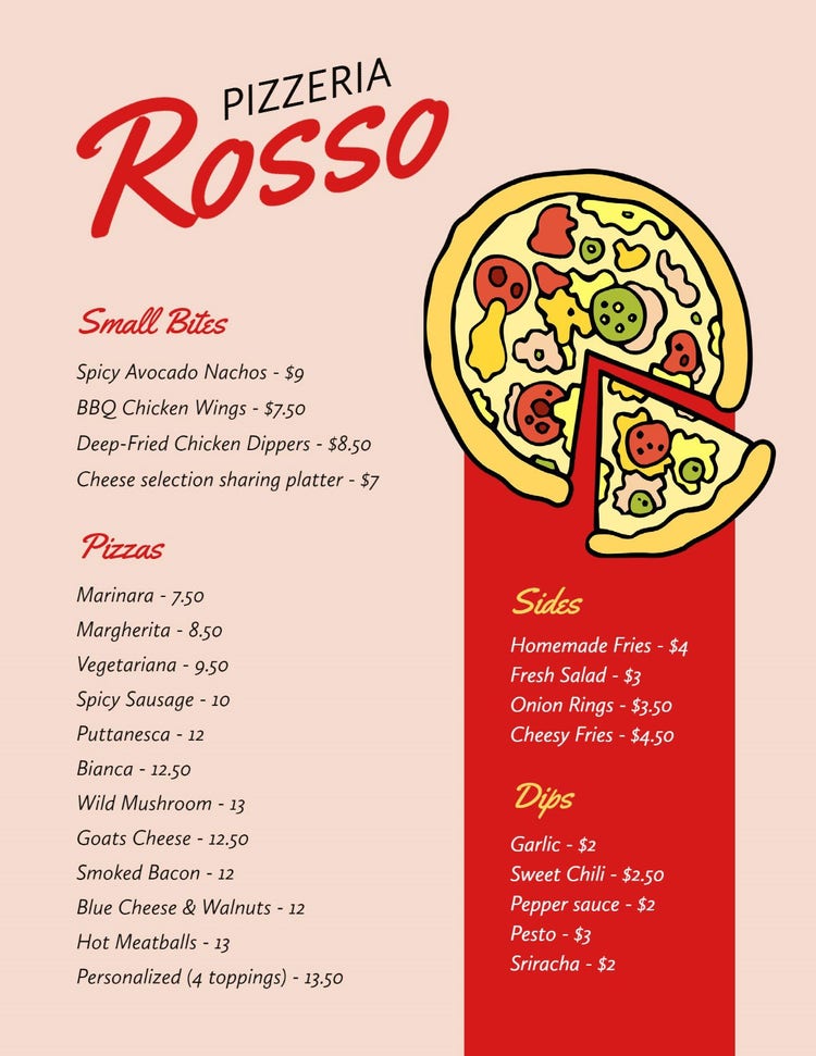Red and Pink Pizza Menu