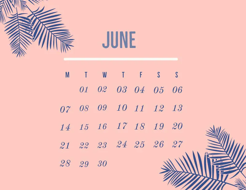 Blue and Pink Calendar Card