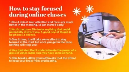 Orange Gradient with Photo How To Stay Focused During Online Classes Presentation Slide