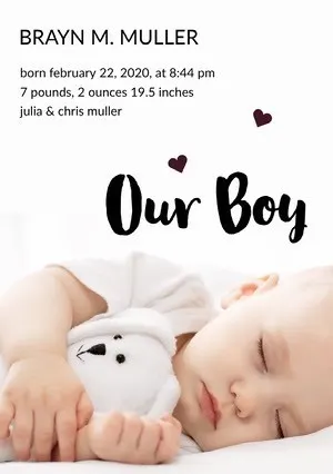 Baby Boy Birth Announcement Card with Photo Announcement