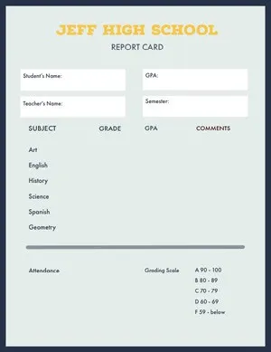 Blue and Orange Empty Report Card Report Card