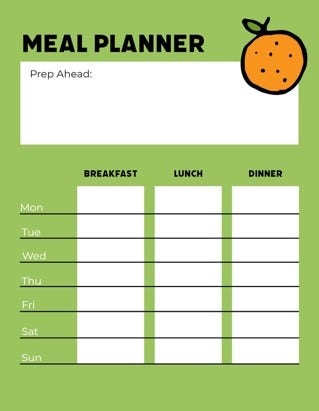 Green And White Bold Illustrative Fruit Weekly Meal Planner