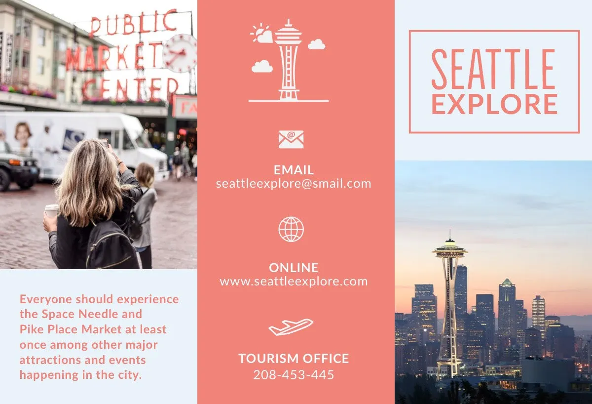  Space Needle Red Seattle Washingon Travel Brochure 