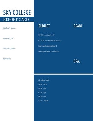 Blue and White Empty Report Card Report Card