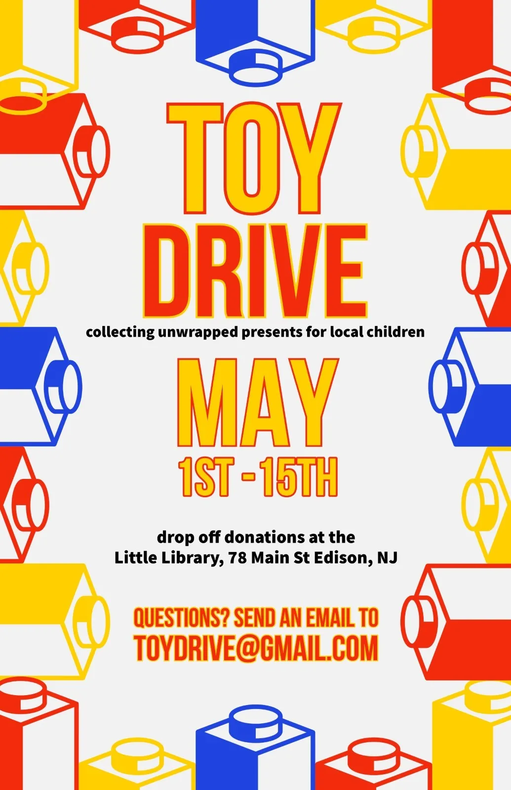 modern multicolored toy drive flyer