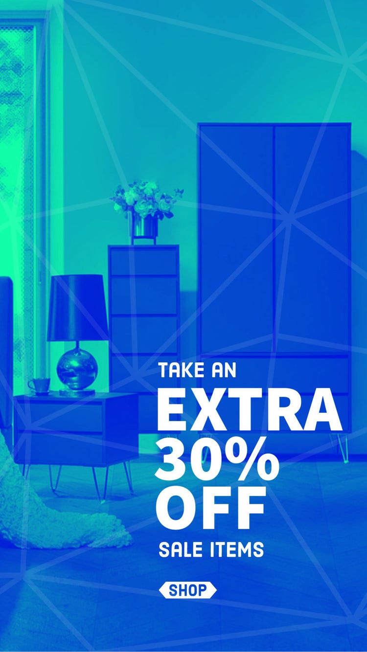 Blue and Green Interior Photo Furniture Store Sale Instagram Story