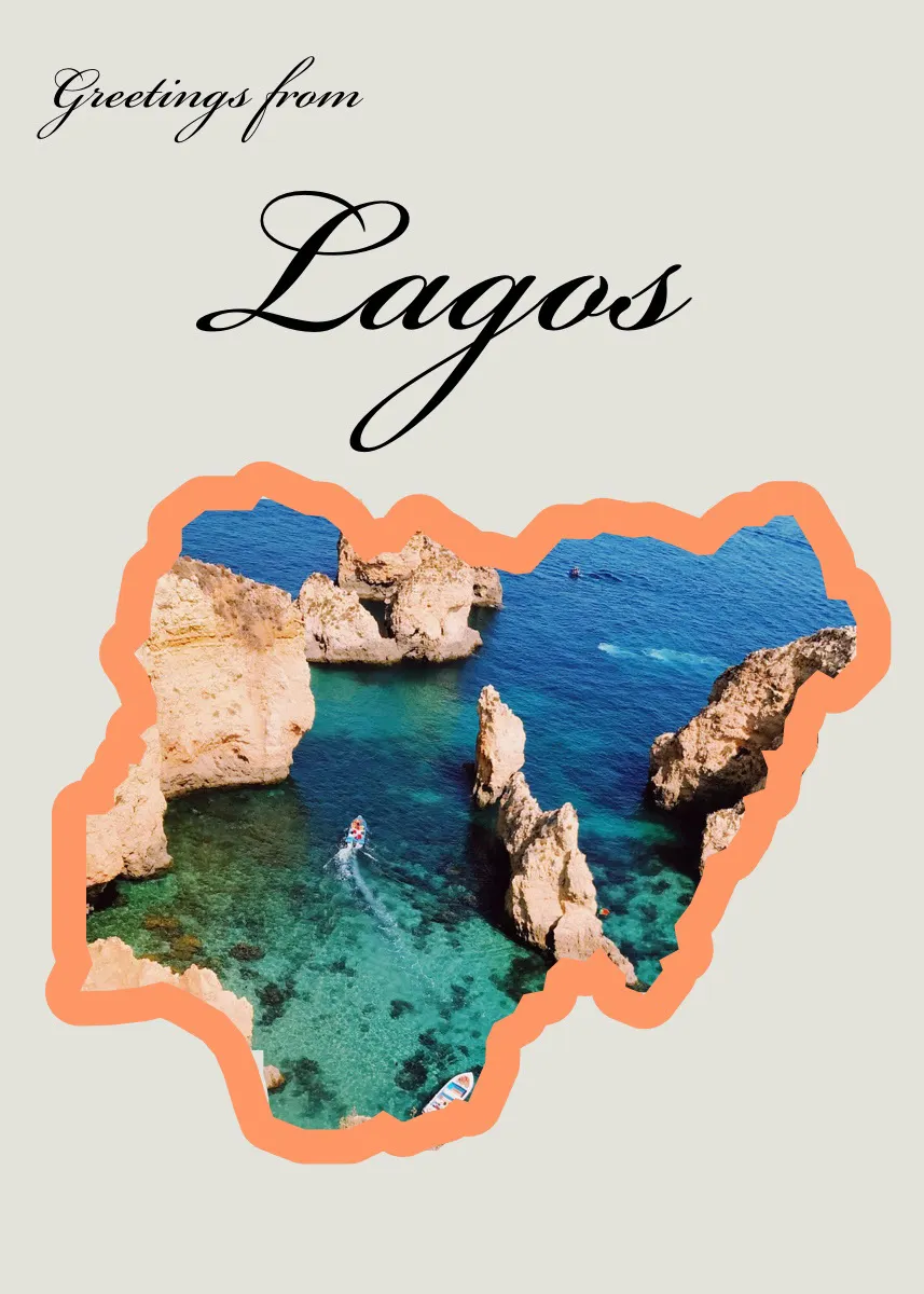 Lagos Nigeria Travel Postcard with Rock Formations in Sea
