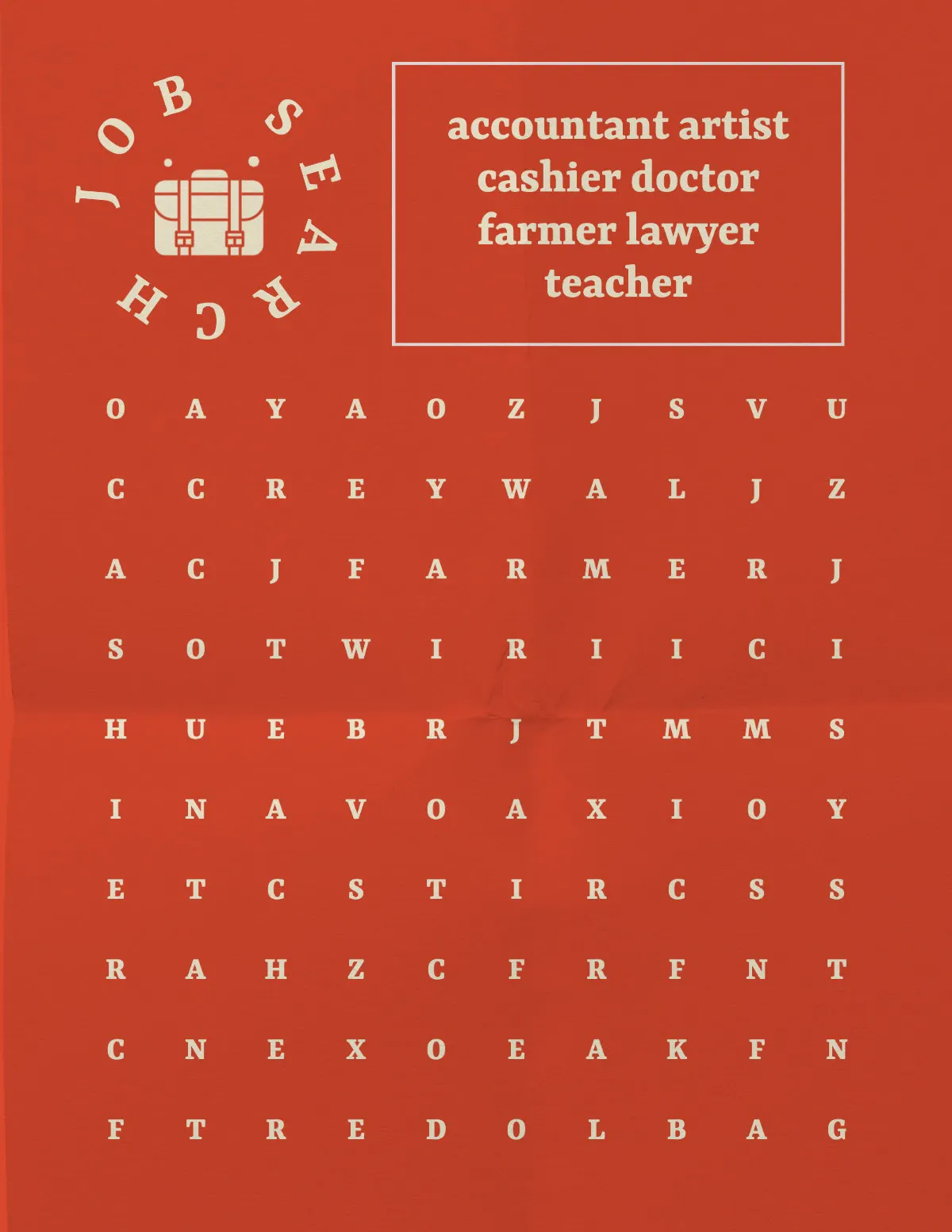Red and Cream Professional Career Word Search Game