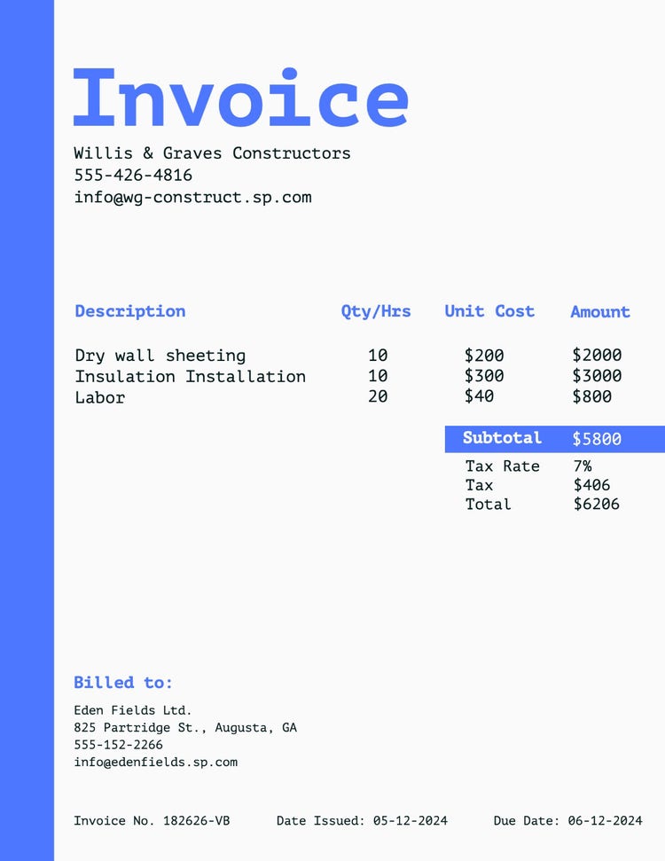 White & Blue Invoice