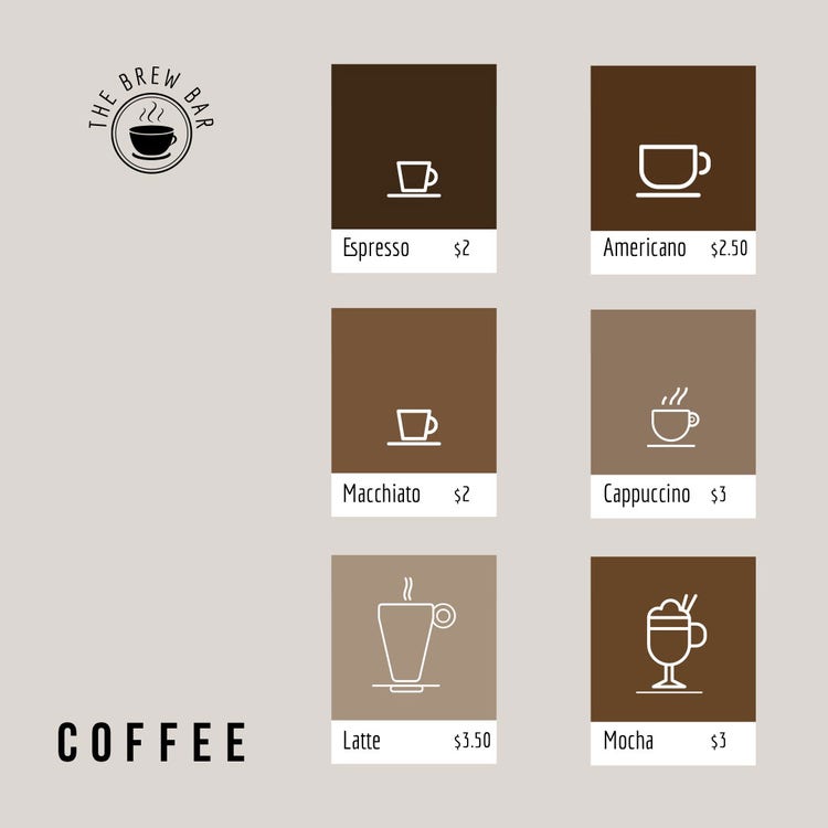 Brown Black White Coffee Cafe Menu Instagram Square 