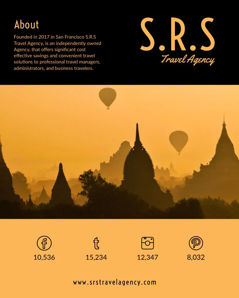 Orange Travel Agency Media Kit with Asian Temple Photo