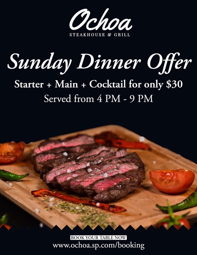 Black White Ochoa Steakhouse Sunday Brunch Flyer