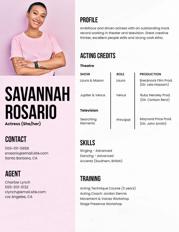 Pink Minimal Acting Resume